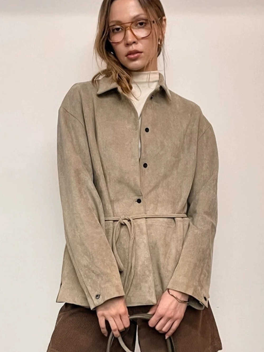 Forever 21 Fall Khaki Coat Slim Fit Belted Waist